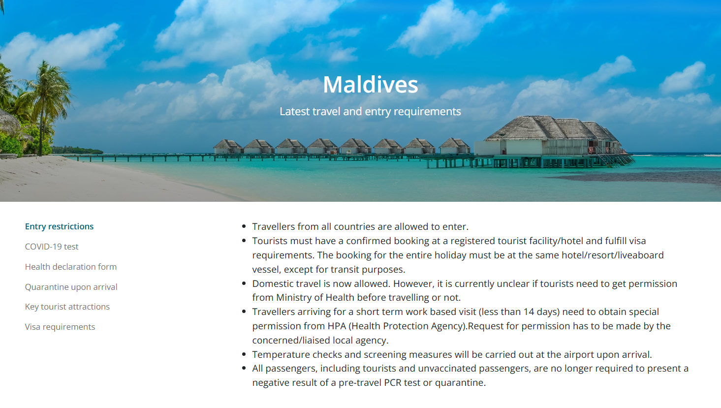 Travel updates - Maldives